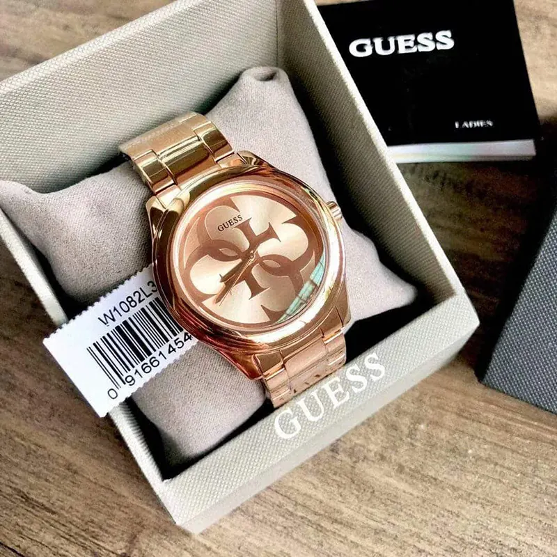 Guess G-Twist Rose Gold Dial Casual Ladies Watch- W1082L3